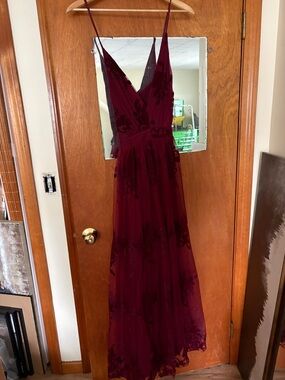 Luxxel Burgundy Floral Velvet Maxi Dress